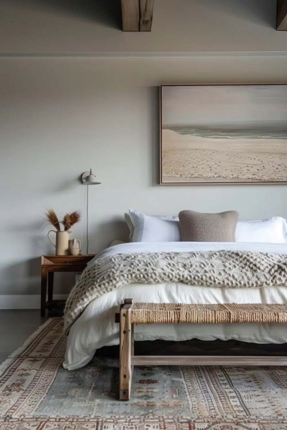 Minimalist boho bedroom with sleek design and soft textures