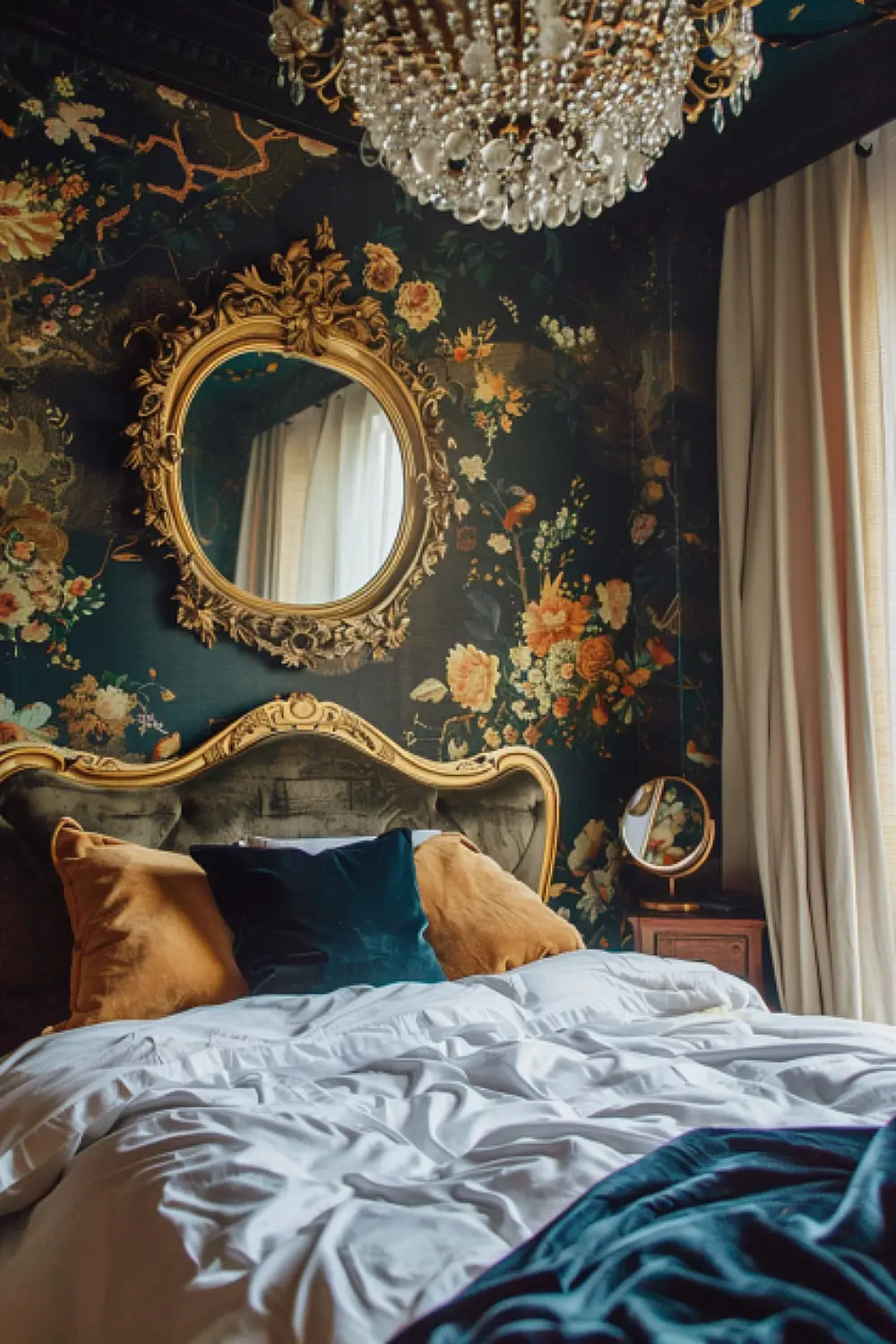 Baroque wallpaper in an opulent boho bedroom