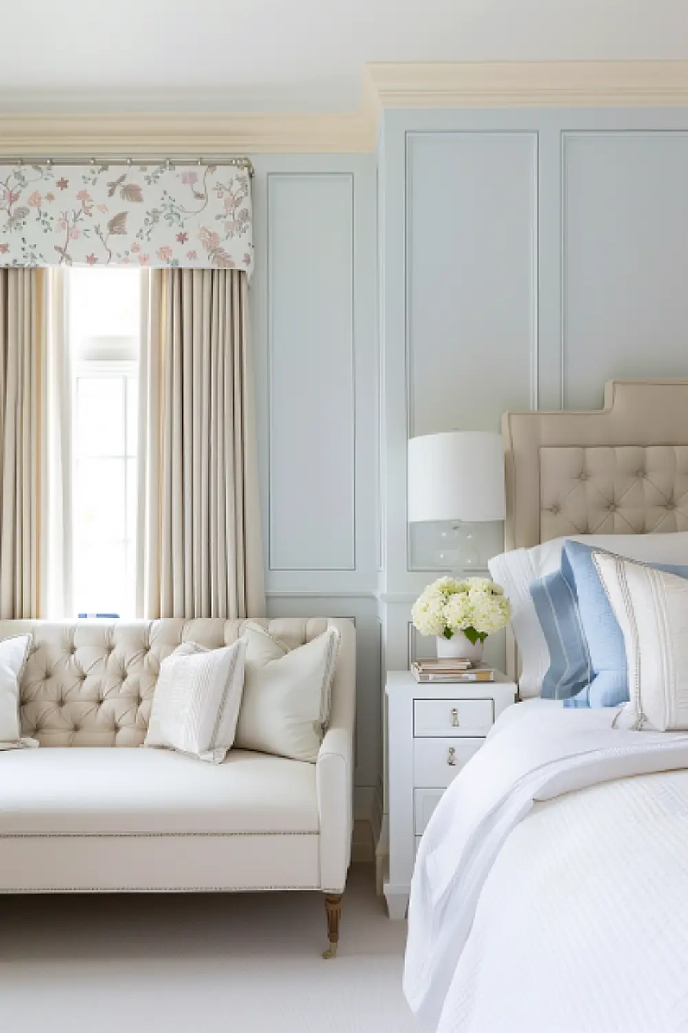 Bedroom with upholstered storage bench