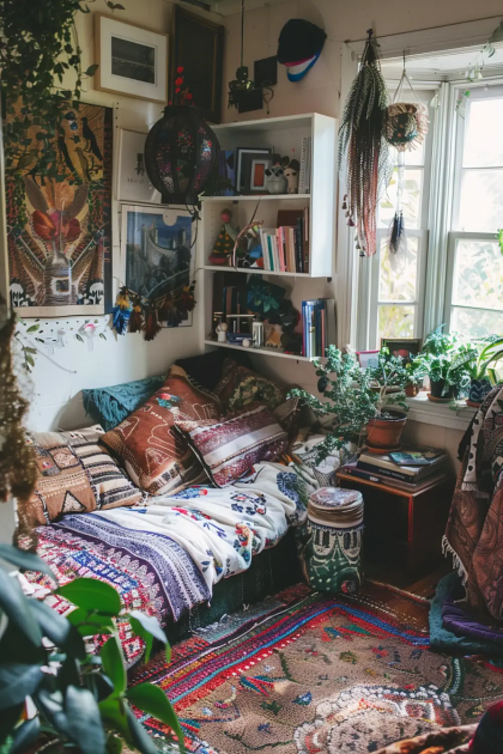 Eclectic artist's boho reading nook