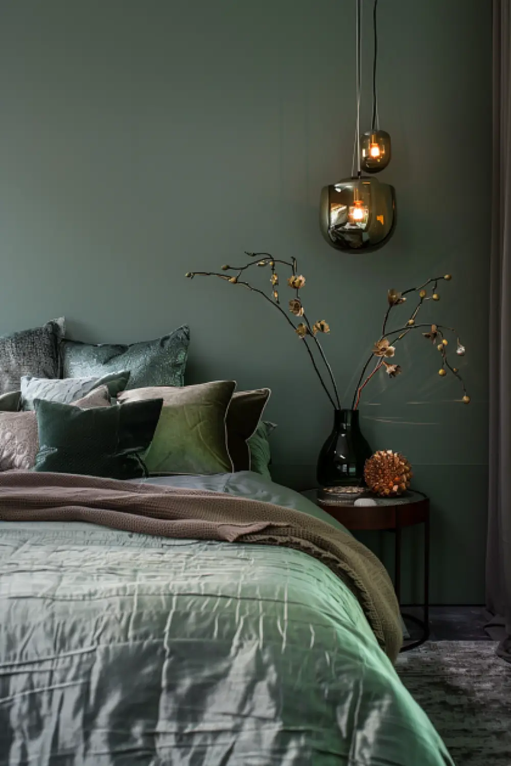 Metallic elements in a modern boho bedroom.