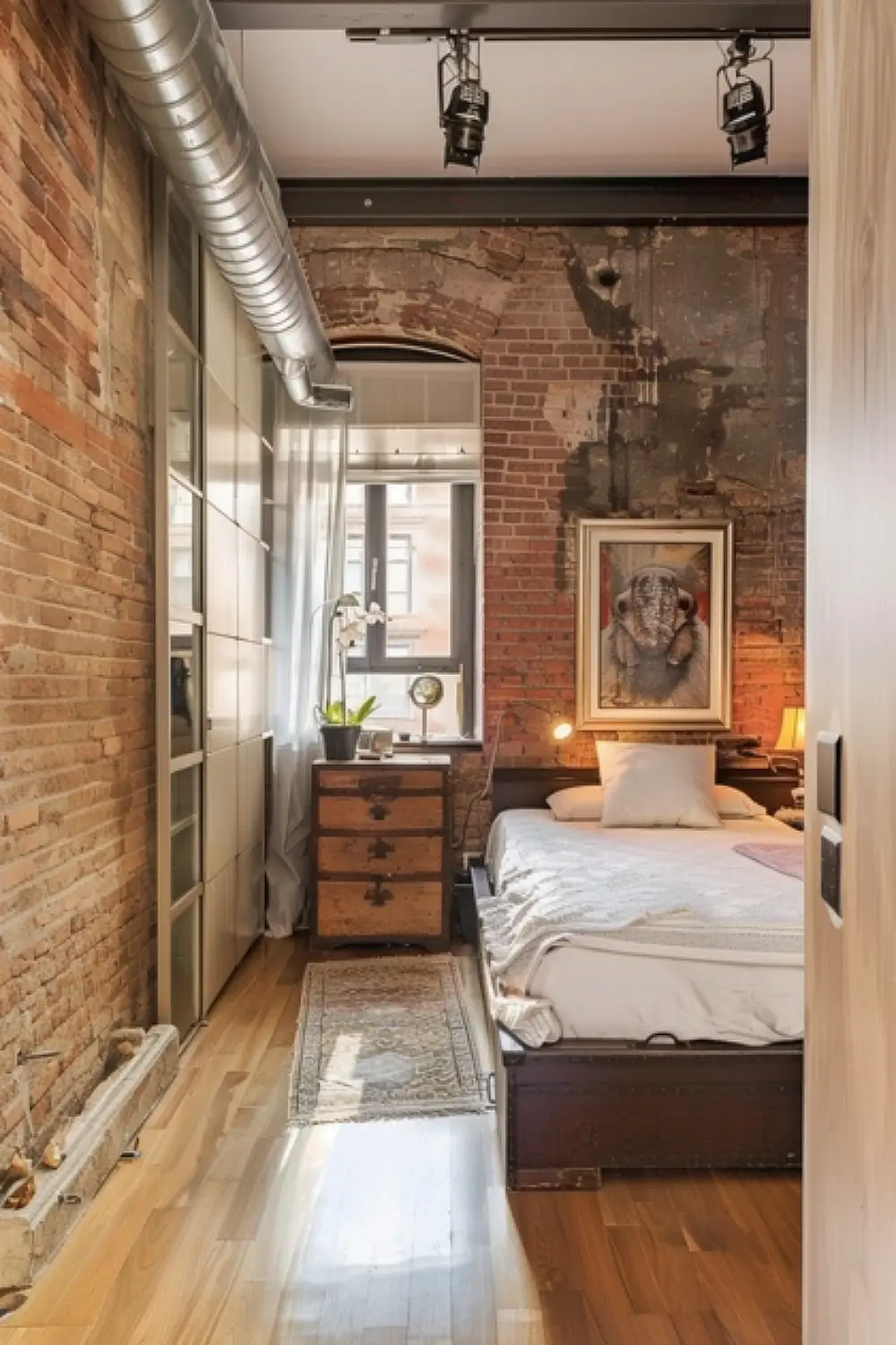 Small bedroom blending urban and boho styles