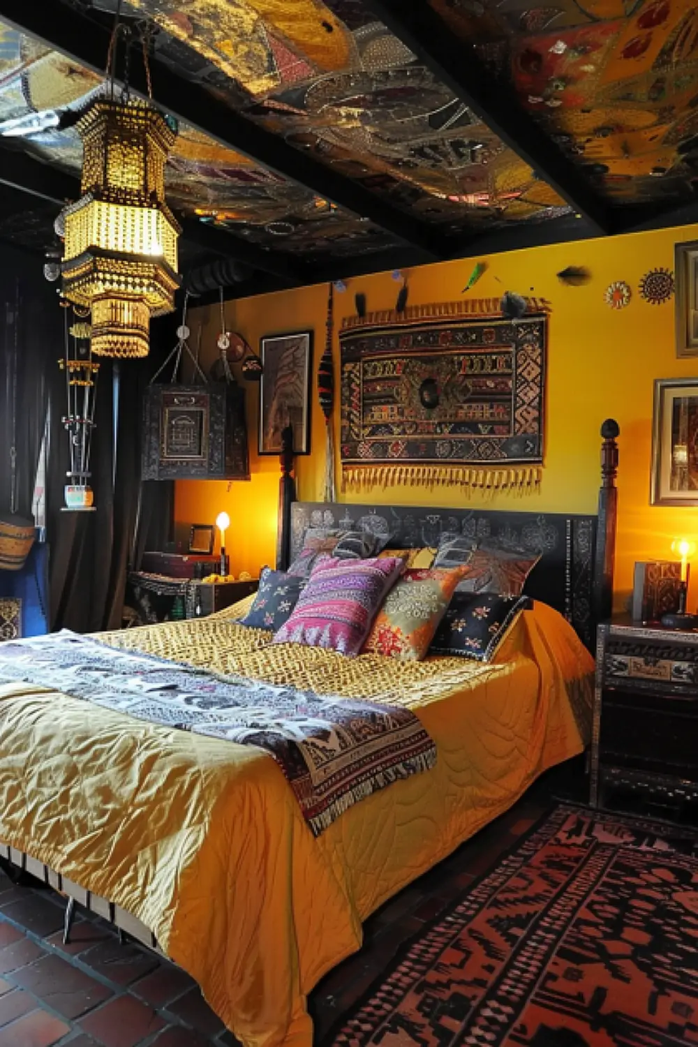 Energetic Boho Bedroom with Bumblebee Yellow Accents