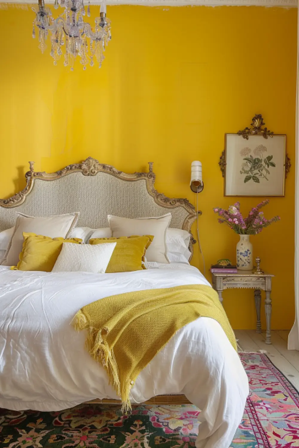 Upscale Boho Bedroom with Lemonade Yellow Walls