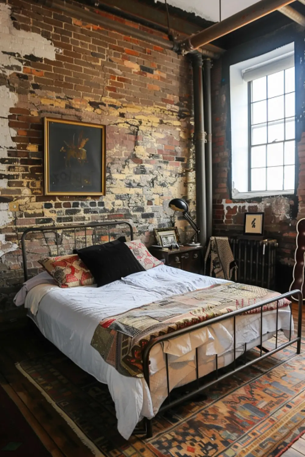 Urban boho bedroom with industrial elements